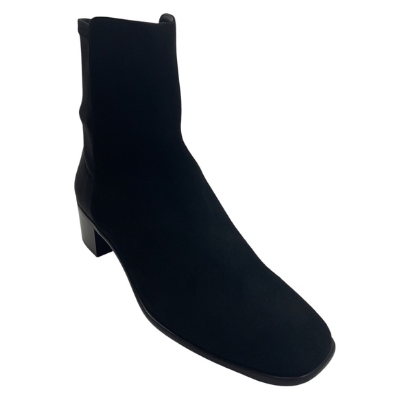 STUART WEITZMAN BLACK CITY BLOCK SQUARE TOE 45 SUEDE ANKLE BOOTIE - Picture 1 of 10